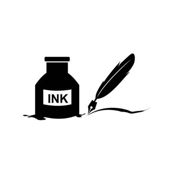 Pluma pluma tinta y tinta botella icono ilustración símbolo de signo vectorial aislado — Vector de stock