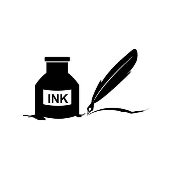 Pluma pluma tinta y tinta botella icono ilustración símbolo de signo vectorial aislado — Vector de stock