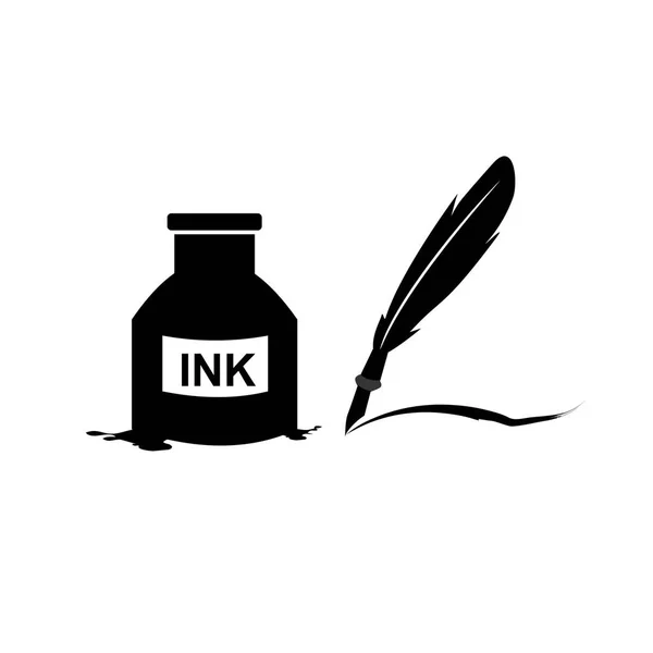 Pluma pluma tinta y tinta botella icono ilustración símbolo de signo vectorial aislado — Vector de stock