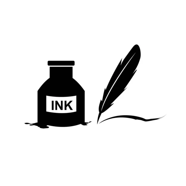 Pluma pluma tinta y tinta botella icono ilustración símbolo de signo vectorial aislado — Vector de stock