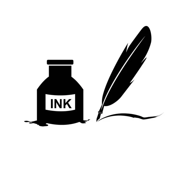 Pluma pluma tinta y tinta botella icono ilustración símbolo de signo vectorial aislado — Vector de stock