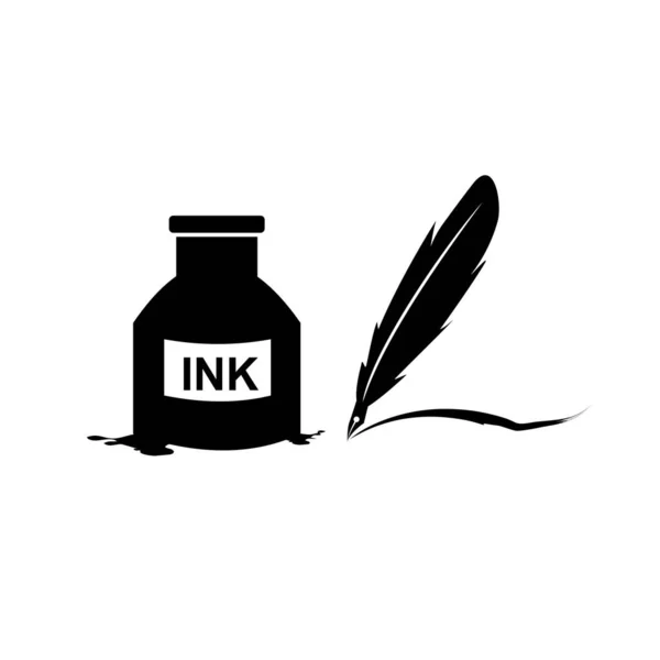 Pluma pluma tinta y tinta botella icono ilustración símbolo de signo vectorial aislado — Vector de stock