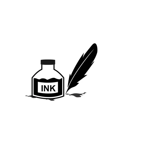 Pluma pluma tinta y tinta botella icono ilustración símbolo de signo vectorial aislado — Vector de stock