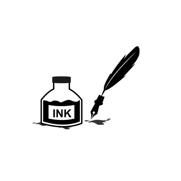 Pluma pluma tinta y tinta botella icono ilustración símbolo de signo vectorial aislado — Archivo Imágenes Vectoriales