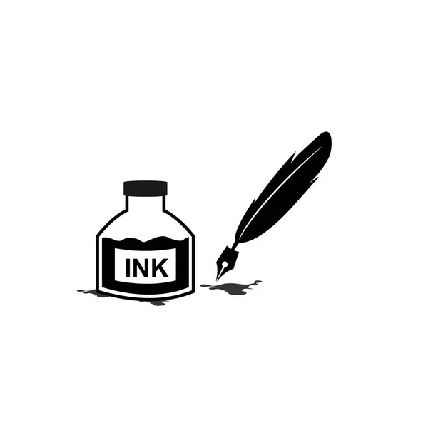 Pluma pluma tinta y tinta botella icono ilustración símbolo de signo vectorial aislado — Archivo Imágenes Vectoriales