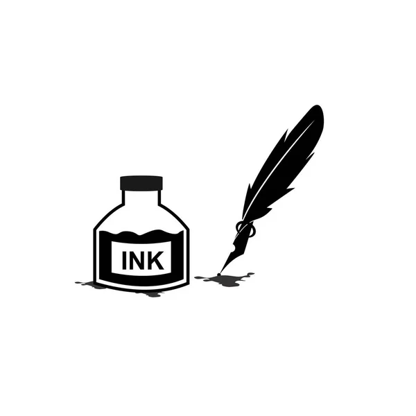 Pluma pluma tinta y tinta botella icono ilustración símbolo de signo vectorial aislado — Vector de stock