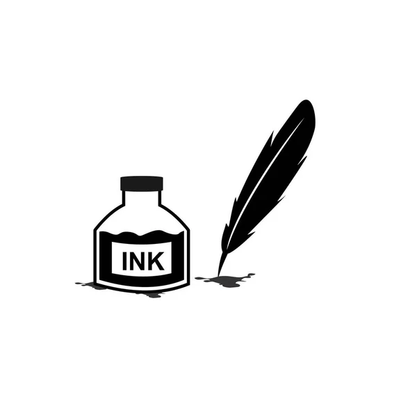 Pluma pluma tinta y tinta botella icono ilustración símbolo de signo vectorial aislado — Vector de stock