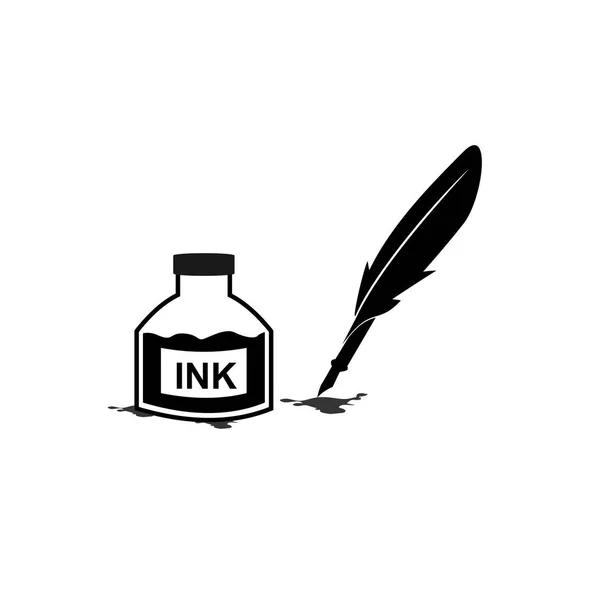 Φτερό στυλό μελάνι και μελάνι εικονογράφηση εικονίδιο μπουκάλι απομονωμένο σύμβολο διάνυσμα σημάδι — Διανυσματικό Αρχείο