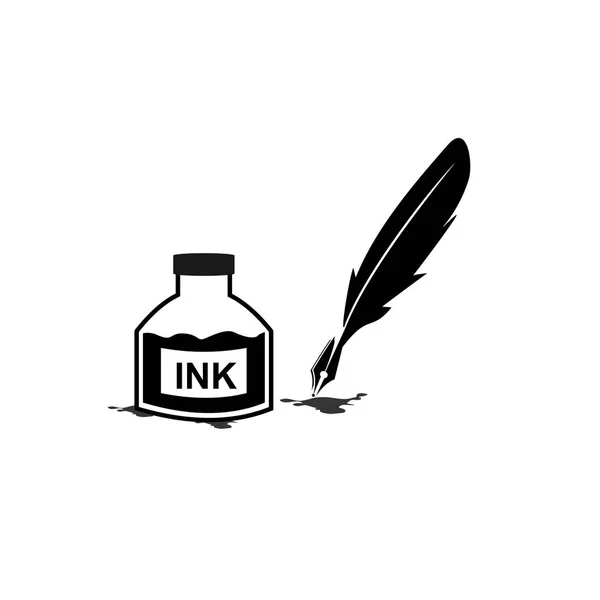 Pluma pluma tinta y tinta botella icono ilustración símbolo de signo vectorial aislado — Vector de stock