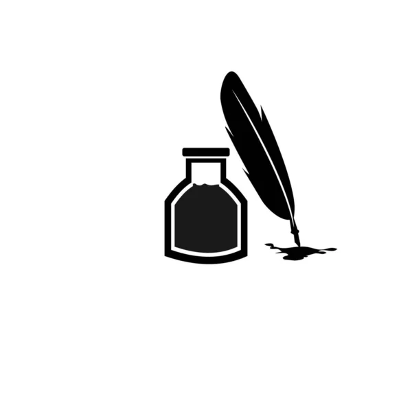 Feather pen ink and ink bottle icon illustration isolated vector sign symbol — Stock Vector