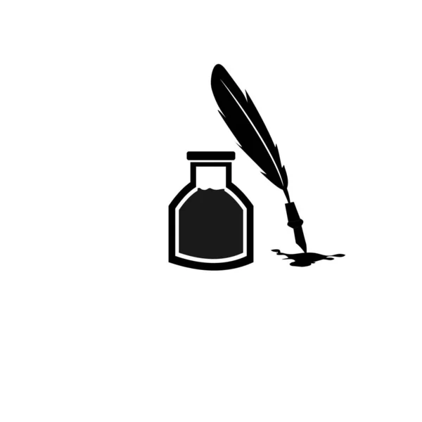 Feather pen ink and ink bottle icon illustration isolated vector sign symbol - Stok Vektor