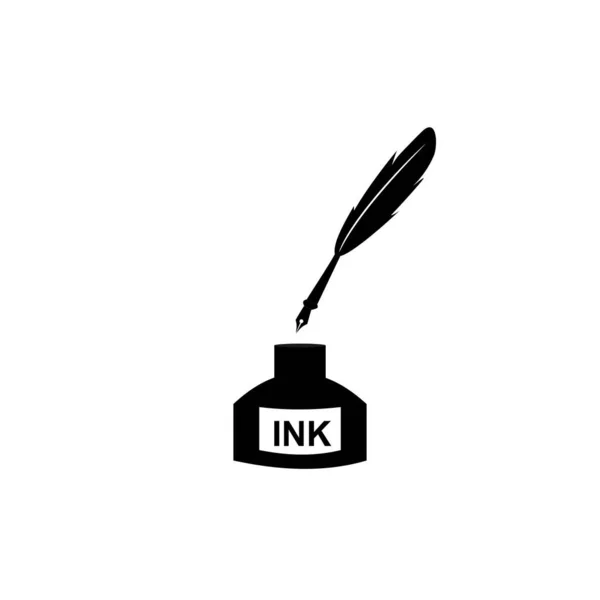 Feather pen ink and ink bottle icon illustration isolated vector sign symbol — Stock Vector