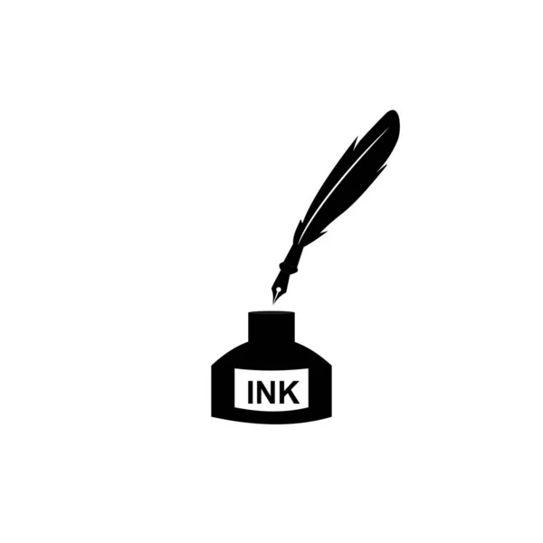 Tüy kalem mürekkebi ve mürekkep şişesi resimleme izole vektör işareti sembolü — Stok Vektör