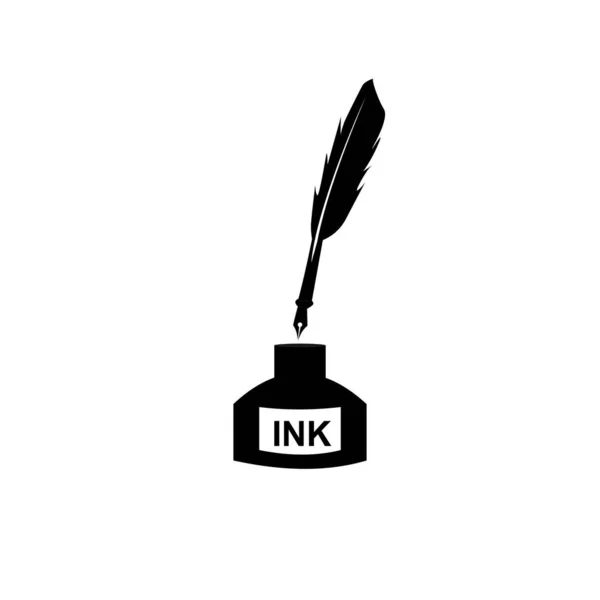 Feather pen ink and ink bottle icon illustration isolated vector sign symbol — Stock Vector