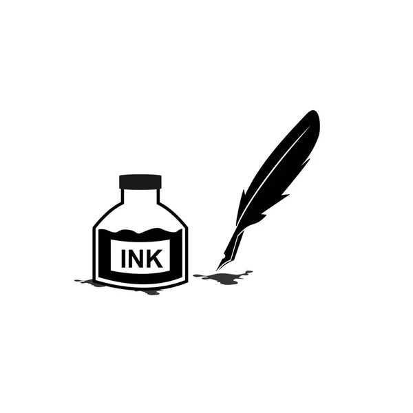 Pluma pluma tinta y tinta botella icono ilustración símbolo de signo vectorial aislado — Vector de stock