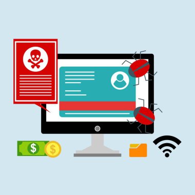 Hacker etkinlik bilgisayarı. Cep telefonu vektörü, zararlı yazılım konsepti, spam verisi, dolandırıcılık internet hatası, güvensiz bağlantı, çevrimiçi dolandırıcılık, virüs uyarısı