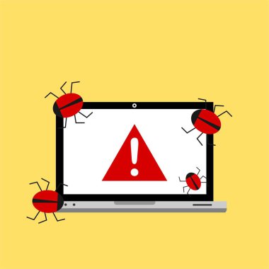 Bilgisayar virüsü alarmı. Kötü amaçlı dizüstü bilgisayar dolandırıcılığı güvenlik hatası kafatası mesajı.