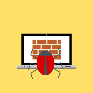 Bilgisayar virüsü alarmı. Kötü amaçlı dizüstü bilgisayar dolandırıcılığı güvenlik hatası kafatası mesajı.