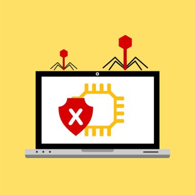 Bilgisayar virüsü alarmı. Kötü amaçlı dizüstü bilgisayar dolandırıcılığı güvenlik hatası kafatası mesajı.