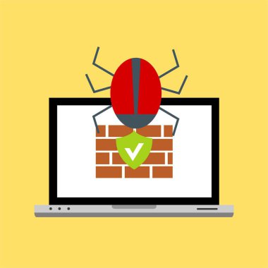 Bilgisayar virüsü alarmı. Kötü amaçlı dizüstü bilgisayar dolandırıcılığı güvenlik hatası kafatası mesajı.