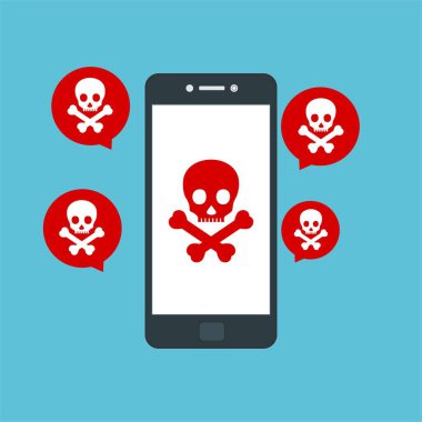 Akıllı telefon virüsü virüs virüsü Truva virüsü bildirimi ya da alarmı. Hacker saldırısı, Veri Koruma Vektörü kavramı.