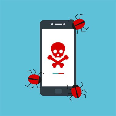 Akıllı telefon virüsü virüs virüsü Truva virüsü bildirimi ya da alarmı. Hacker saldırısı, Veri Koruma Vektörü kavramı.