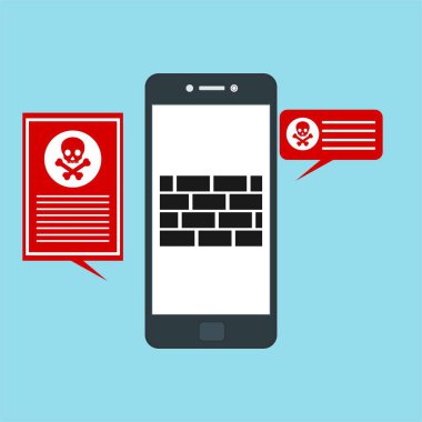 Akıllı telefon virüsü virüs virüsü Truva virüsü bildirimi ya da alarmı. Hacker saldırısı, Veri Koruma Vektörü kavramı.