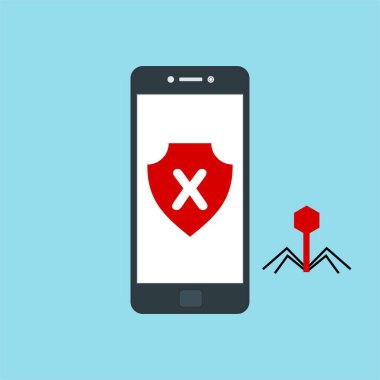 Akıllı telefon virüsü virüs virüsü Truva virüsü bildirimi ya da alarmı. Hacker saldırısı, Veri Koruma Vektörü kavramı.