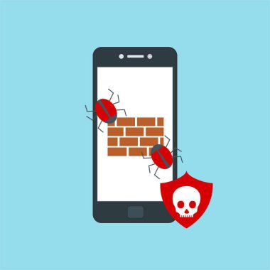 Akıllı telefon virüsü virüs virüsü Truva virüsü bildirimi ya da alarmı. Hacker saldırısı, Veri Koruma Vektörü kavramı.