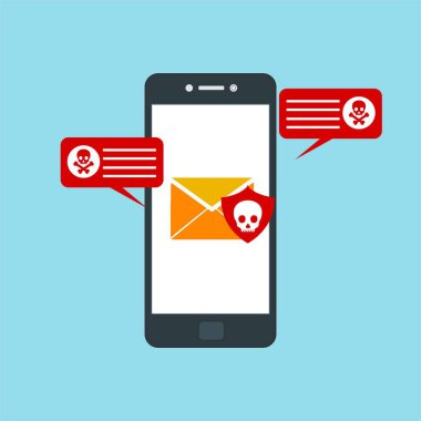 Akıllı telefon virüsü virüs virüsü Truva virüsü bildirimi ya da alarmı. Hacker saldırısı, Veri Koruma Vektörü kavramı.