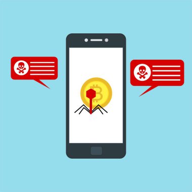 Akıllı telefon virüsü virüs virüsü Truva virüsü bildirimi ya da alarmı. Hacker saldırısı, Veri Koruma Vektörü kavramı.