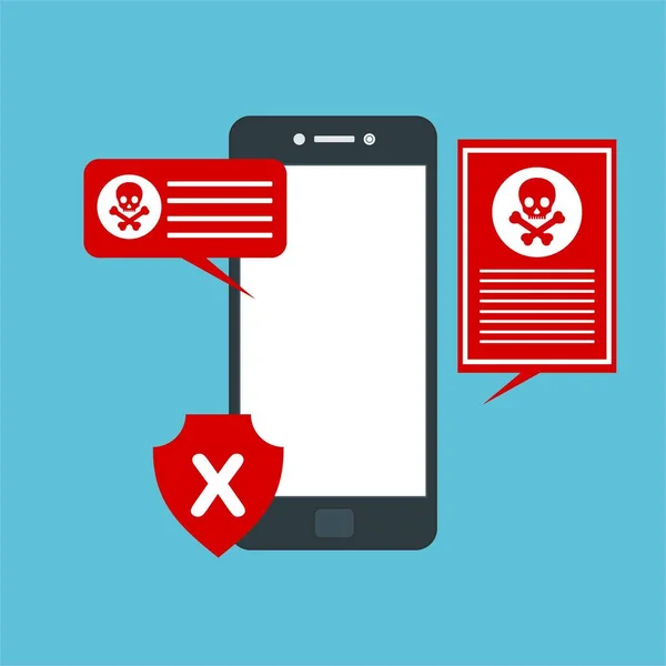 Akıllı telefon virüsü virüs virüsü Truva virüsü bildirimi ya da alarmı. Hacker saldırısı, Veri Koruma Vektörü kavramı.