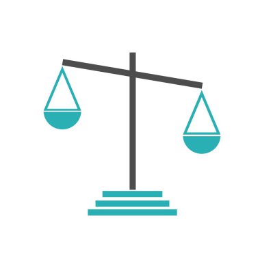 Yasal ölçekte vektör simgesi. Adaletin sembolü. Ağır bir ceza dengesi işareti.