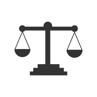 Yasal ölçekte vektör simgesi. Adaletin sembolü. Ağır bir ceza dengesi işareti.