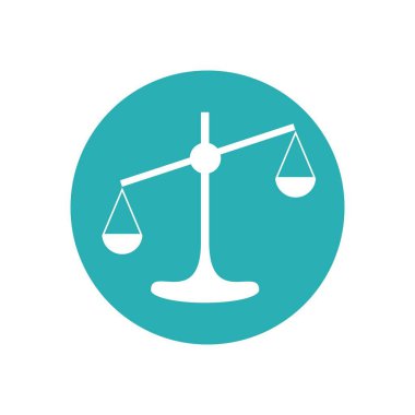 Kanun ölçekli vektör simgesi. Adalet sembolü yasaların ceza heykeli dengesi. Hukuk firması logosu tasarımı