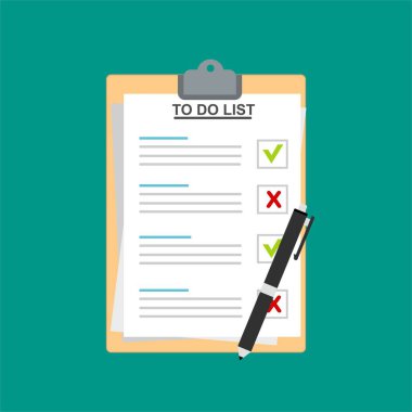 beyaz listeleme anket kağıdı; işaretli kare kutu; vektör illüstrasyonu