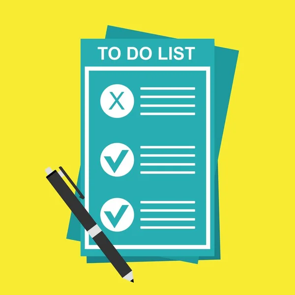 Checklist on Liste de choses à faire. Illustration de formulaire avec l'homme signant un document de travail papier. Vector Concept moderne de design plat pour bannières web, sites web, matériaux imprimés, infographies . — Image vectorielle