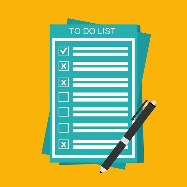 Checklist pada Daftar To Do. Formulir ilustrasi dengan pria menandatangani dokumen kerja kertas. Konsep desain flat modern untuk spanduk web, situs web, material cetak, infografis . - Stok Vektor