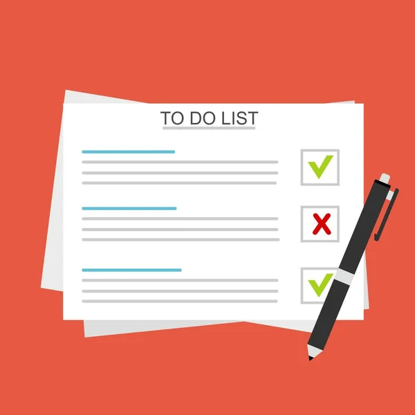 Checklist on Liste de choses à faire. Illustration de formulaire avec l'homme signant un document de travail papier. Vector Concept moderne de design plat pour bannières web, sites web, matériaux imprimés, infographies . — Image vectorielle