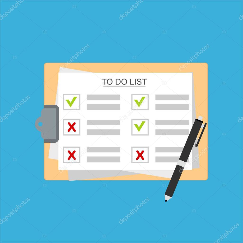 white checklist questionnaire paper; square box with sign; vector illustration