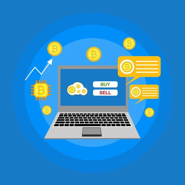 Esquema de cadeia de bloqueio, mineração criptomoeda, sala de servidores, computadores alimentados, processamento de dados, transação de dinheiro em tecnologia de vetores de internet —  Vetores de Stock