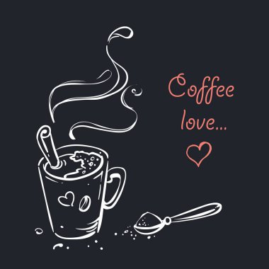 El tarçın ile kahve fincanı çekilmiş. Vektör poster