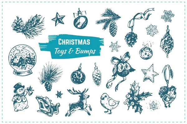 Juguetes de Navidad mano dibujado vector iconos conjunto — Archivo Imágenes Vectoriales