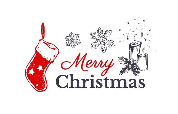 Merry Christmas. Hand drawn vector card design — Stock Vector