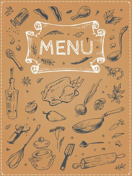 Дизайн меню. Векторные наброски продуктов питания на плакате — стоковый вектор