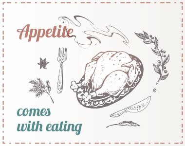 Tebeşirle çizilmiş gıda afiş tasarımı. Vektör arka plan