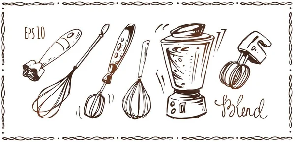 Set de electrodomésticos de cocina. bocetos dibujados a mano — Vector de stock