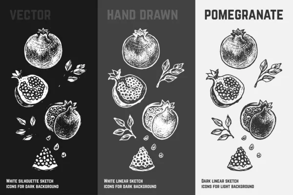 Romã desenhada à mão. Conjunto de vetor de esboço de frutas — Vetor de Stock