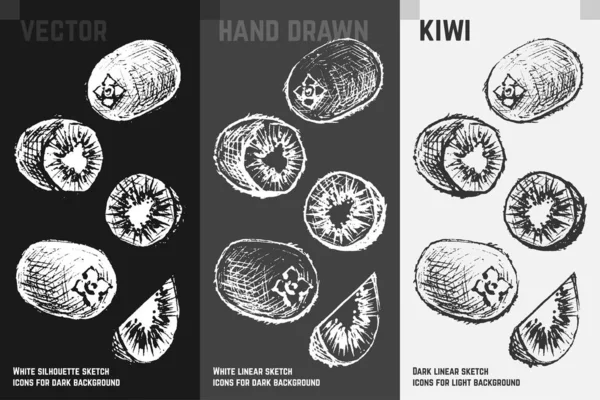 Kiwi dibujado a mano. Juego de vectores de bocetos de frutas — Vector de stock