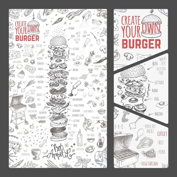 Tampa do menu de hambúrguer para restaurante. Design vintage — Vetor de Stock